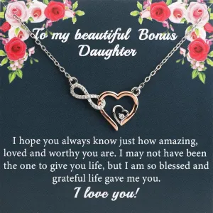 PLITI Bonus Daughter Gift: Infinity Heart Pendant Necklace for Beautiful Stepdaughter