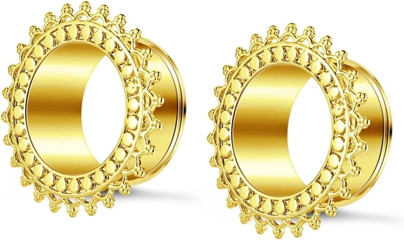 Plugs Gauges Elegant, Surgical Steel Ear Tunnels and Plugs Body Piercing Jewelry With Vintage Flower Edge Unique Gifts for Women