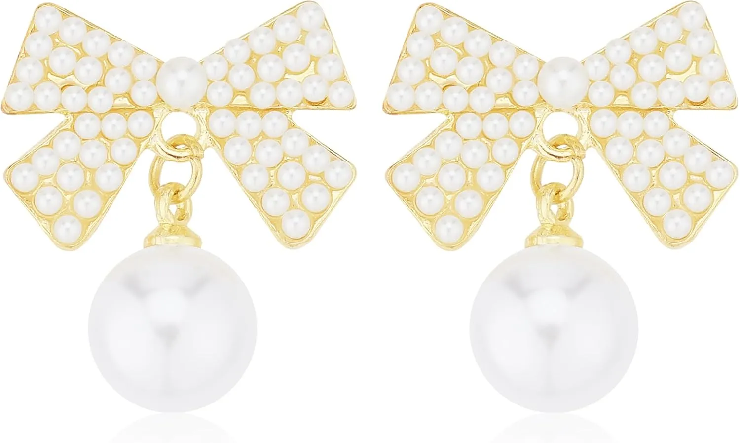 PLwelth Bow Earrings Pearl Drop Earrings for Women Cute Rhinestone Dangle Long Tassel Earrings Gifts for Her Christmas