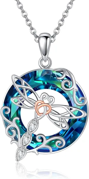 POPLYKE Dragonfly Necklace Gifts for Women Sterling Silver Celtic Dragonfly Pendant Irish Jewelery for Girls