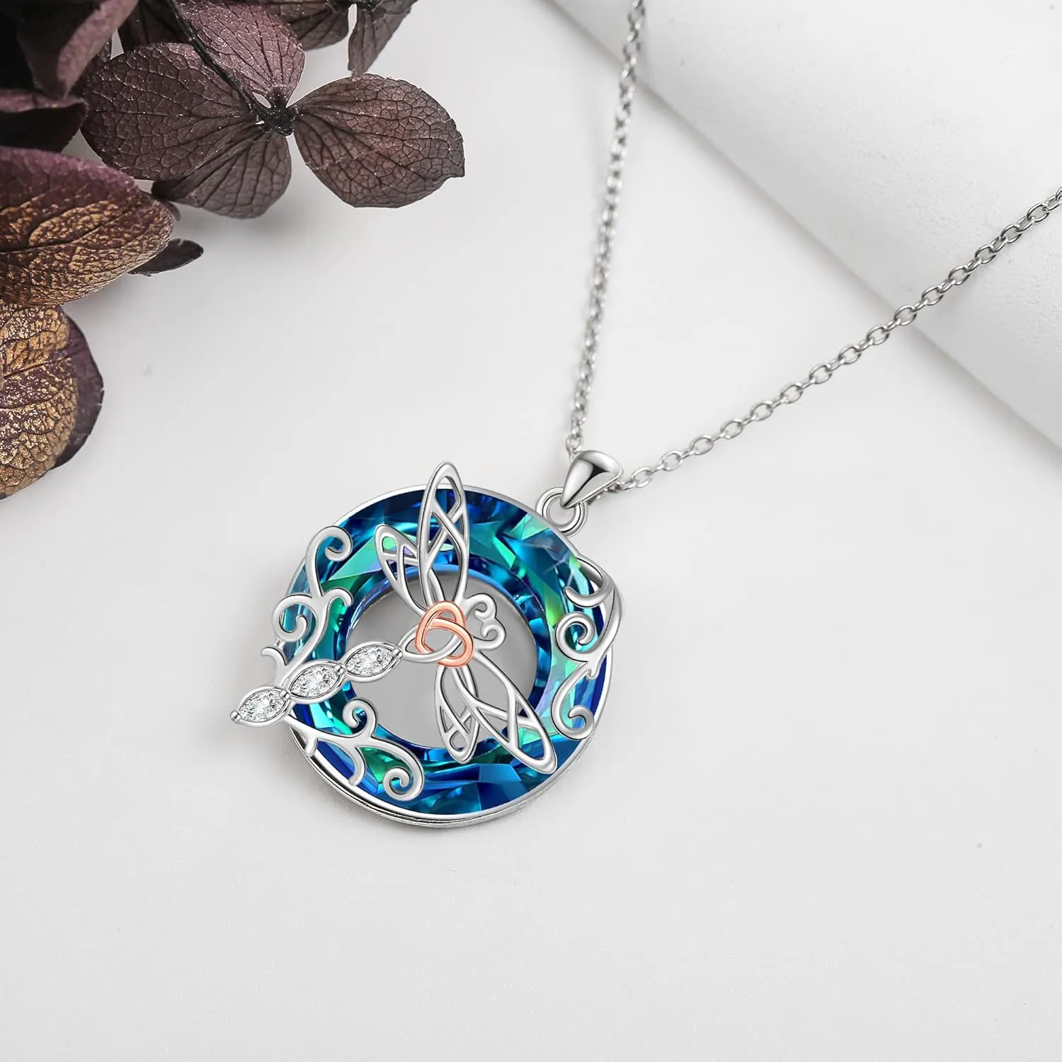 POPLYKE Dragonfly Necklace Gifts for Women Sterling Silver Celtic Dragonfly Pendant Irish Jewelery for Girls