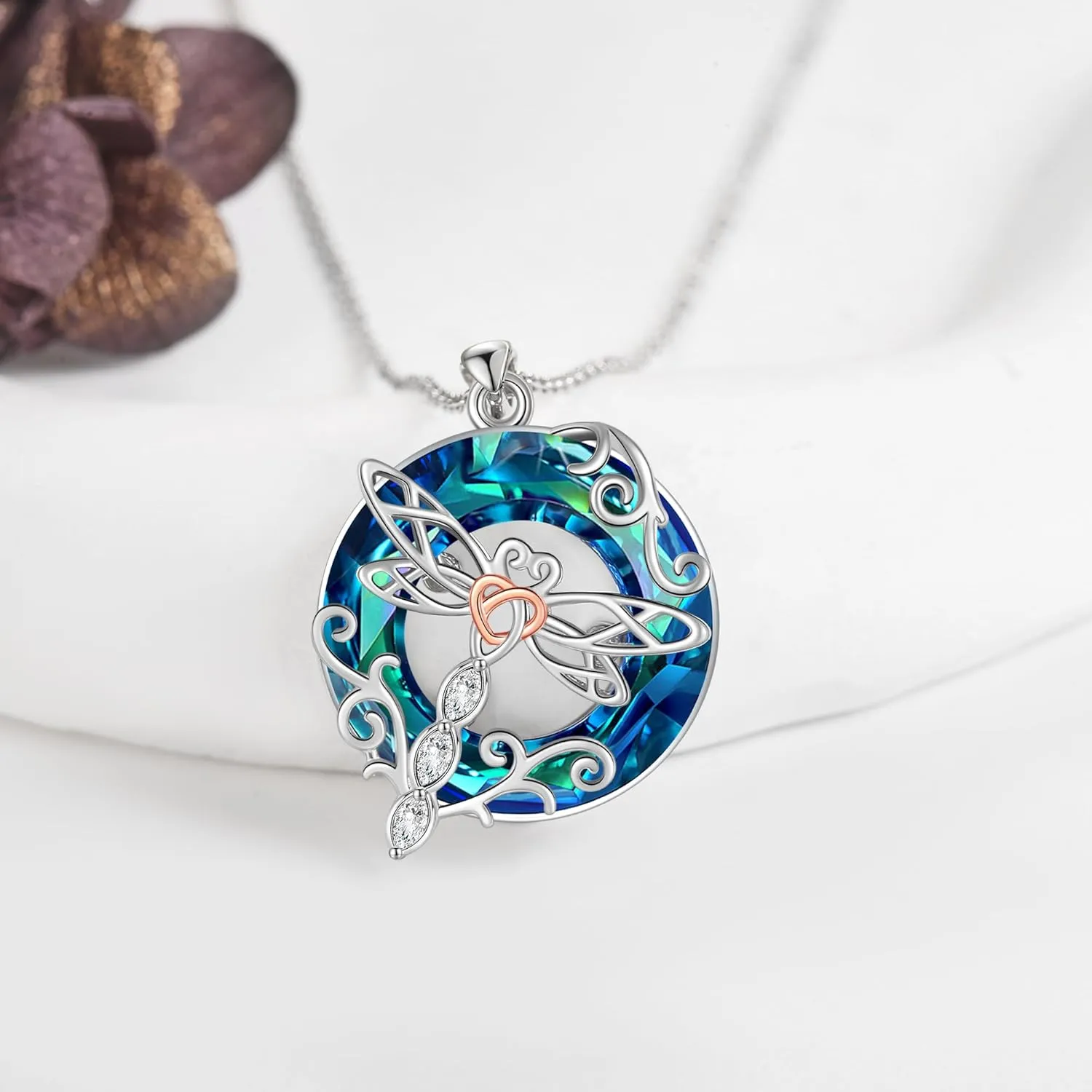 POPLYKE Dragonfly Necklace Gifts for Women Sterling Silver Celtic Dragonfly Pendant Irish Jewelery for Girls