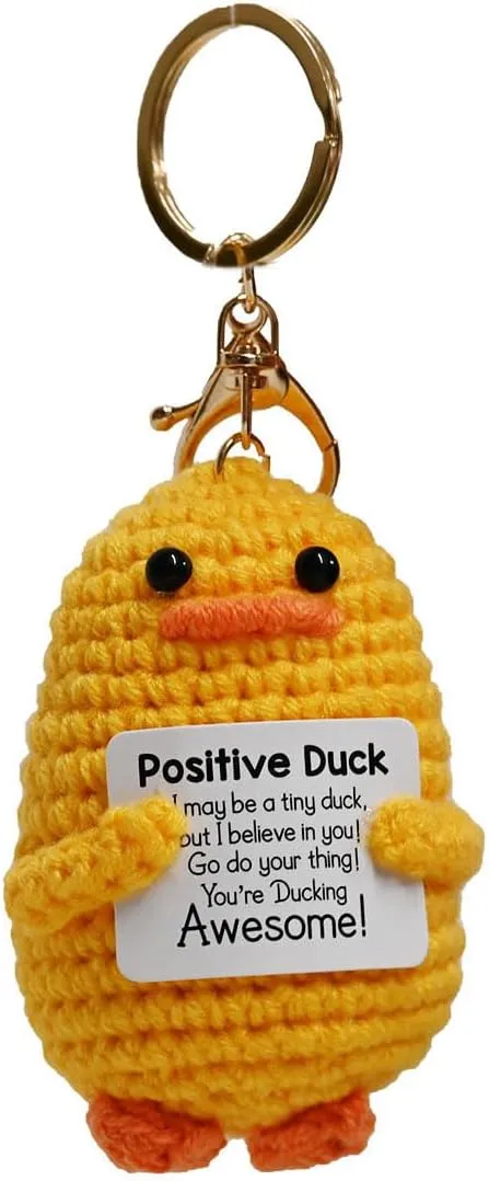 Positive Duck Crochet Keychain, Handmade Emotional Cheer Support Funny Pickle Potato Nuggets for Women Men Friends Coworkers, Birthday Christmas Valentine's Gift for Him Her