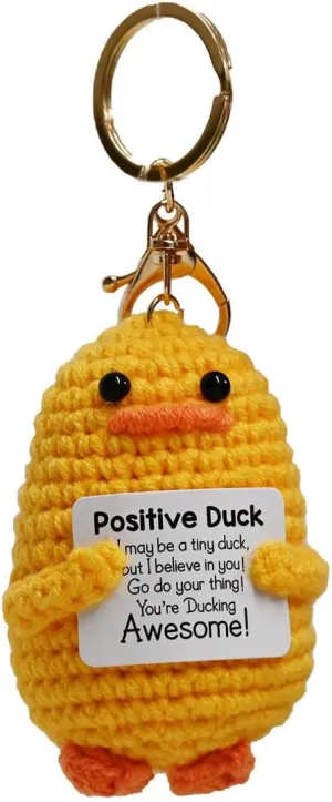 Positive Duck Crochet Keychain, Handmade Emotional Cheer Support Funny Pickle Potato Nuggets for Women Men Friends Coworkers, Birthday Christmas Valentine's Gift for Him Her