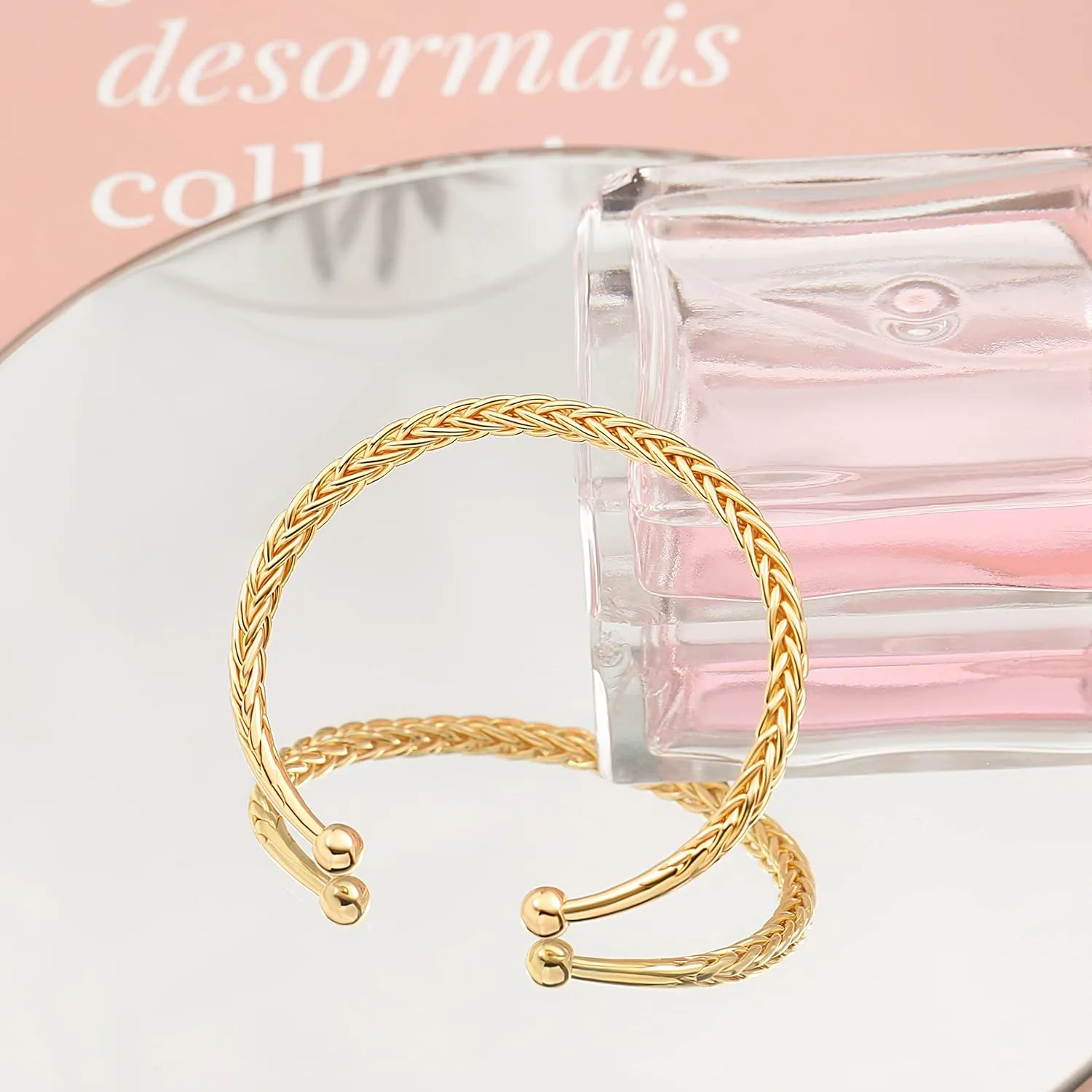 POTESSA 18K Gold Plated Open Bangle Cuff Bracelets Adjustable Dainty Boho Cuff Bangle Bracelets Handemade Jewelry for Women