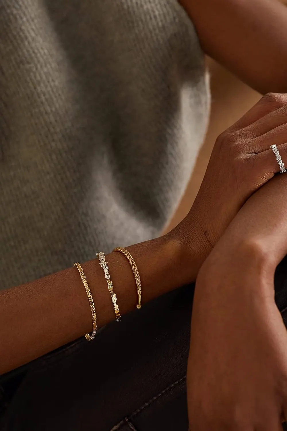 POTESSA 18K Gold Plated Open Bangle Cuff Bracelets Adjustable Dainty Boho Cuff Bangle Bracelets Handemade Jewelry for Women