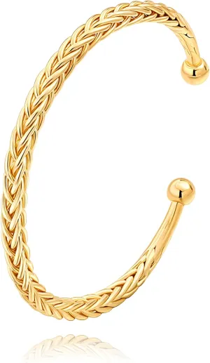 POTESSA 18K Gold Plated Open Bangle Cuff Bracelets Adjustable Dainty Boho Cuff Bangle Bracelets Handemade Jewelry for Women