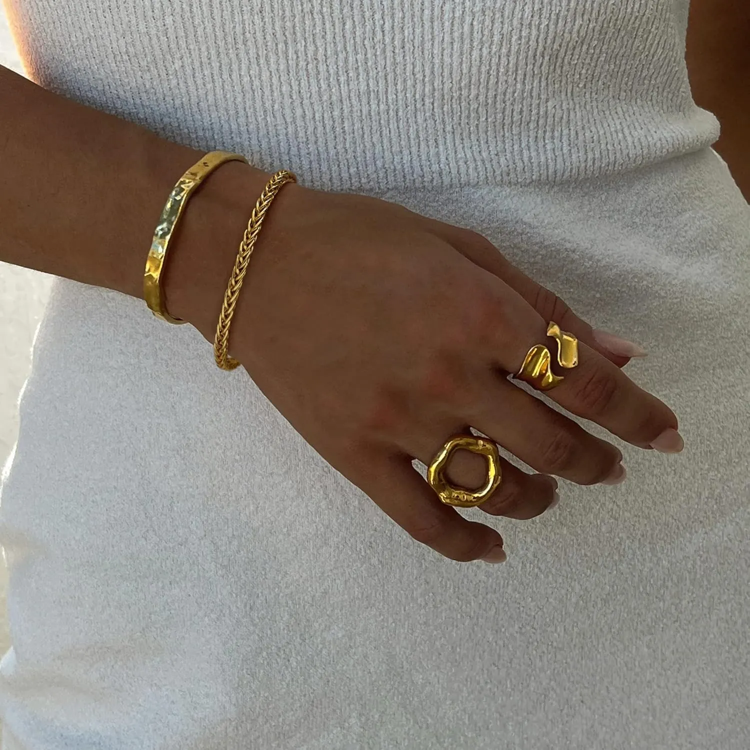 POTESSA 18K Gold Plated Open Bangle Cuff Bracelets Adjustable Dainty Boho Cuff Bangle Bracelets Handemade Jewelry for Women