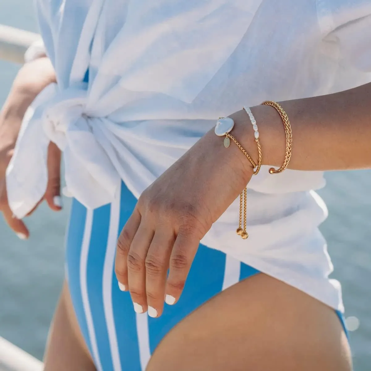 POTESSA 18K Gold Plated Open Bangle Cuff Bracelets Adjustable Dainty Boho Cuff Bangle Bracelets Handemade Jewelry for Women
