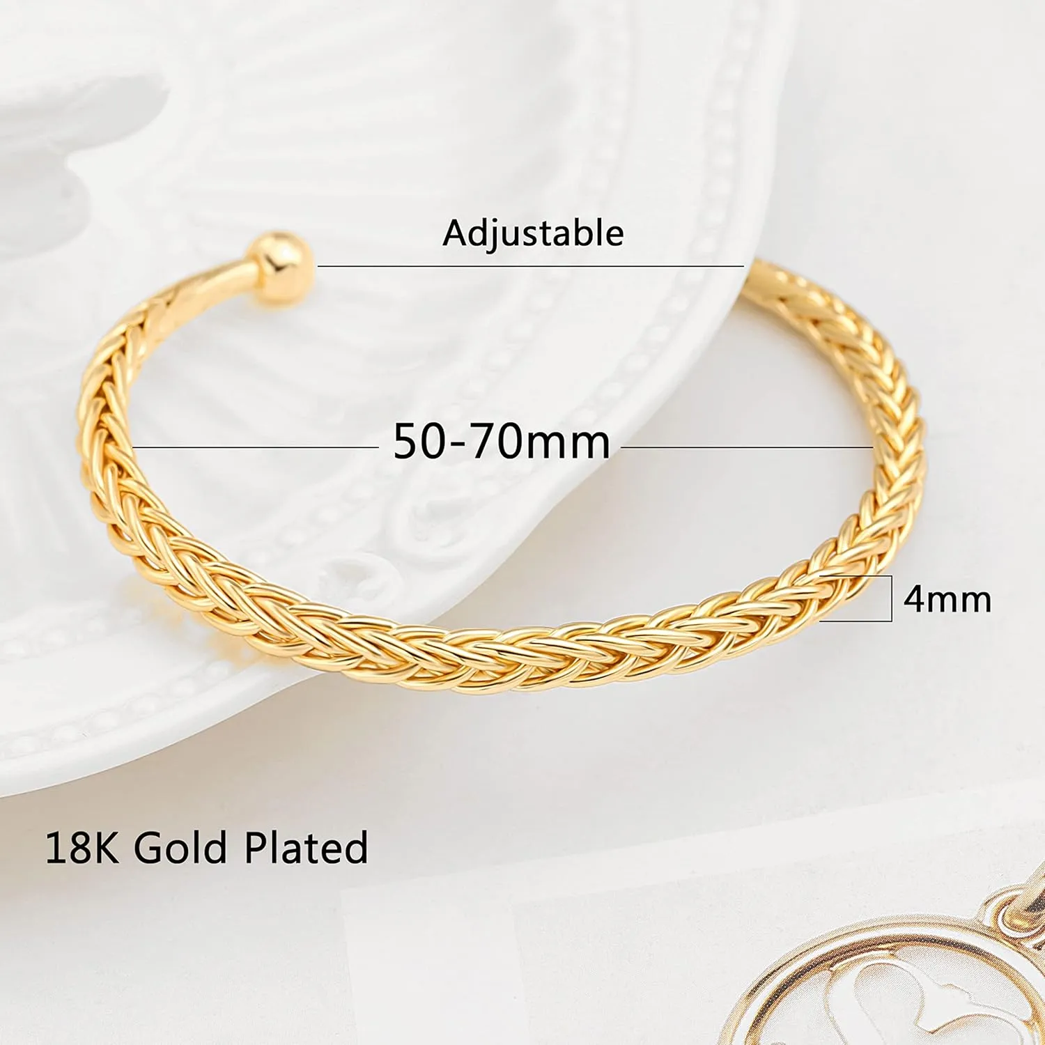 POTESSA 18K Gold Plated Open Bangle Cuff Bracelets Adjustable Dainty Boho Cuff Bangle Bracelets Handemade Jewelry for Women