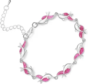 POYAMUSE Dolphin Bracelet with Beautiful Imitation Opal Stone for Women - Beach Vacation Jewelry, Dolphin Gifts