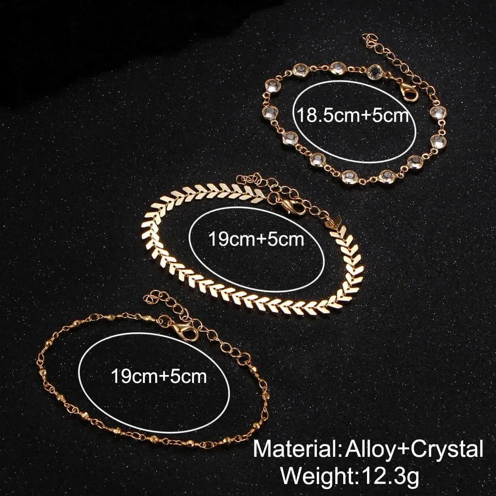 POYAMUSE Elegant Multilayer Rhinestone Anklet Set for Women - Summer Beach Ankle Jewelry, Boho Anklet Chain - Sexy Foot Accessory Gift for Women