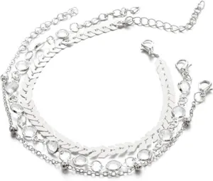 POYAMUSE Elegant Multilayer Rhinestone Anklet Set for Women - Summer Beach Ankle Jewelry, Boho Anklet Chain - Sexy Foot Accessory Gift for Women