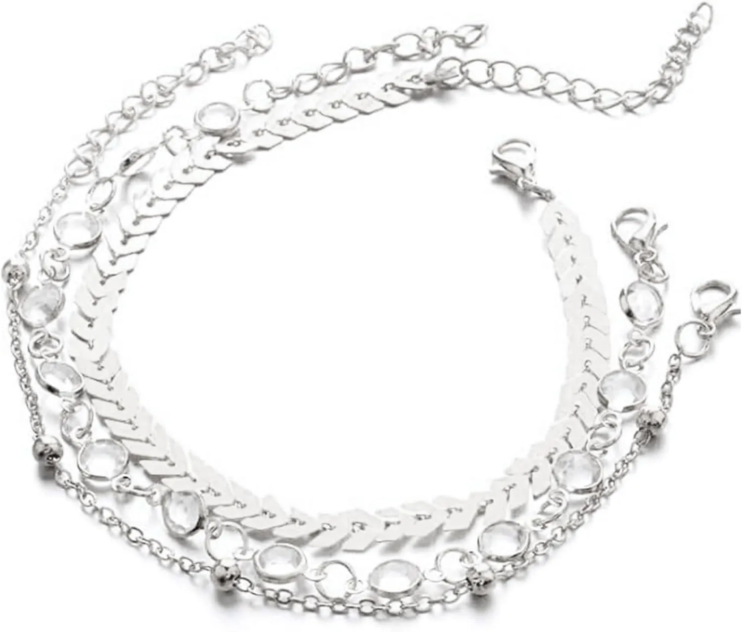 POYAMUSE Elegant Multilayer Rhinestone Anklet Set for Women - Summer Beach Ankle Jewelry, Boho Anklet Chain - Sexy Foot Accessory Gift for Women