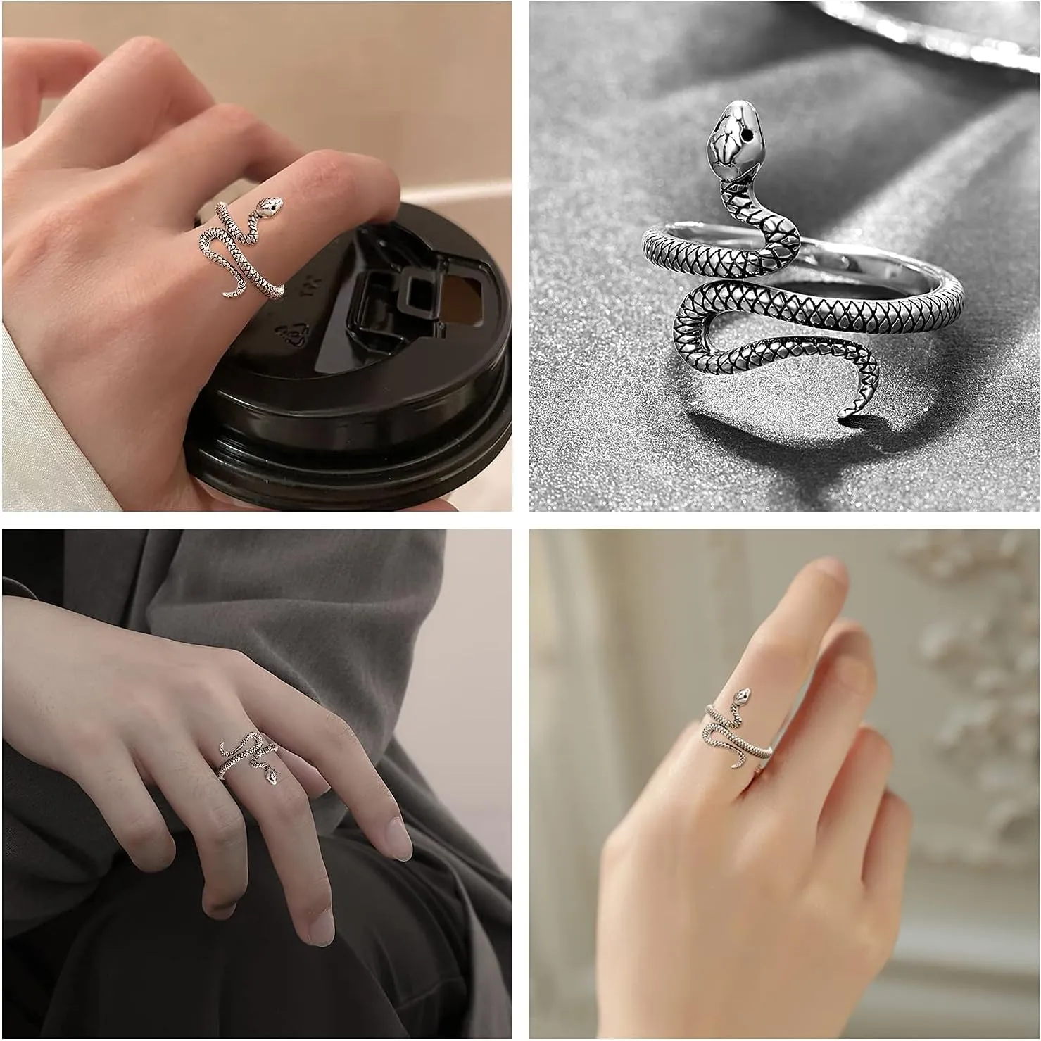 PRAYMOS Thumb Ring For Women Men 925 Sterling Silver Open Adjustable Rings Snake/Shark/Fox/Skull Punk Rock Gothic Jewelry Gift