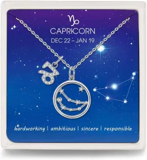 Presentski Zodiac Necklace Sterling Silver 12 Constellation Horoscope Pendant Astrology Star CZ Dainty Necklaces Birthday Jewelry for Women Daughter