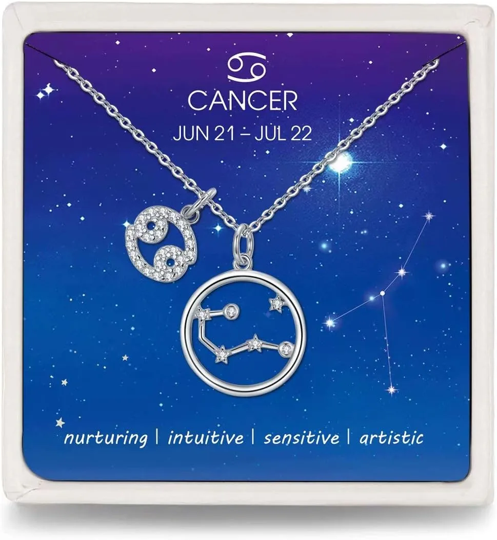 Presentski Zodiac Necklace Sterling Silver 12 Constellation Horoscope Pendant Astrology Star CZ Dainty Necklaces Birthday Jewelry for Women Daughter