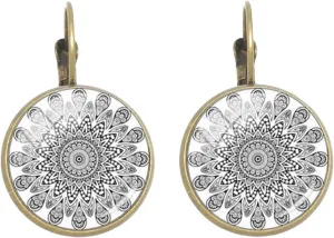 Pretty Mandala Ear Cuff Zam Yoga Clip Earrings Beautiful Design Glass Dome Women