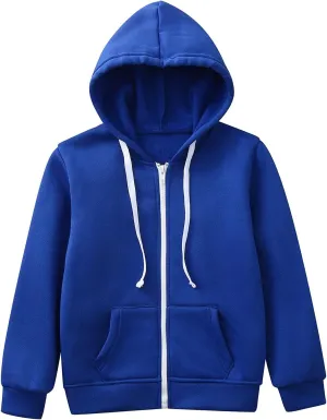 Prime Big Deal Days Discount Boy's Zip Up Hoodies Solid Color Long Sleeve Inside Outside Sweater Shirt Comfortable Soft Top Fall Winter Outfits 6-7 Years A1-Dark Blue