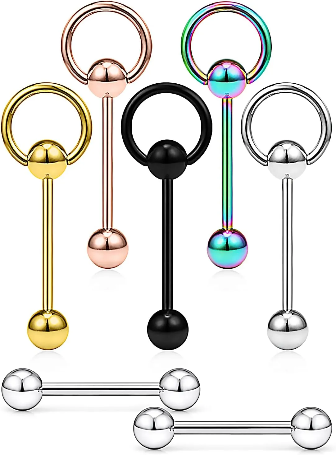 Prjndjw 14G Tongue Rings Door Knocker - Surgical Steel Tongue Rings - Body Piercing Jewelry for Women & Men - 7Pcs Mixcolour 16MM