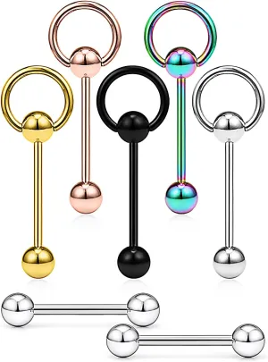 Prjndjw 14G Tongue Rings Door Knocker - Surgical Steel Tongue Rings - Body Piercing Jewelry for Women & Men - 7Pcs Mixcolour 16MM