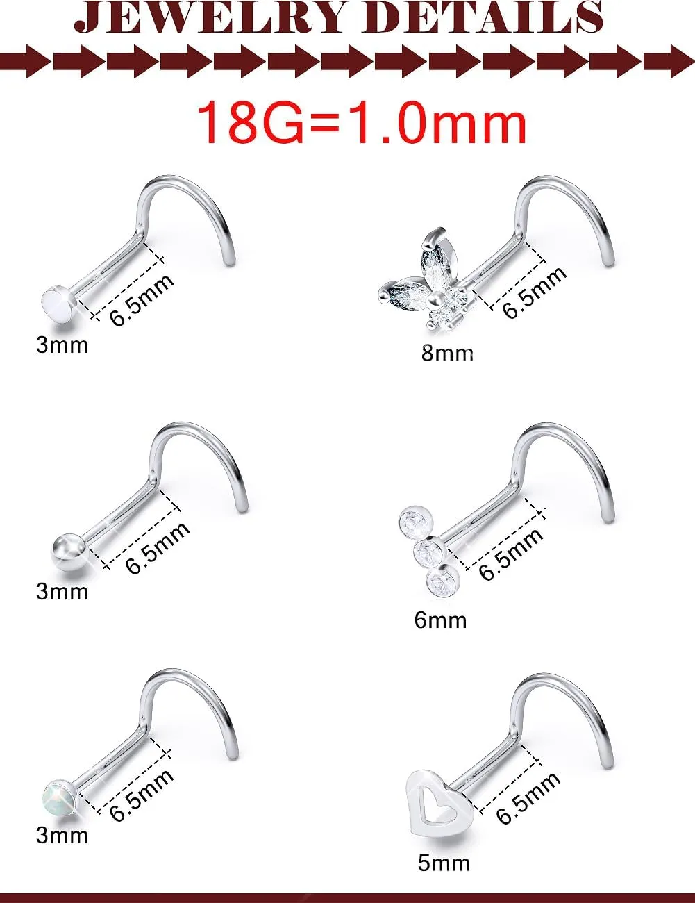 Prjndjw 20G 18G Nose Rings Studs Surgical Steel Nose Stud Glow Dark Heart Opal CZ Flower Nose Piercing Jewelry Nose Rings for Women Straight Screw L Shaped Nose Rings Hypoallergenic Nose Piercing Kit
