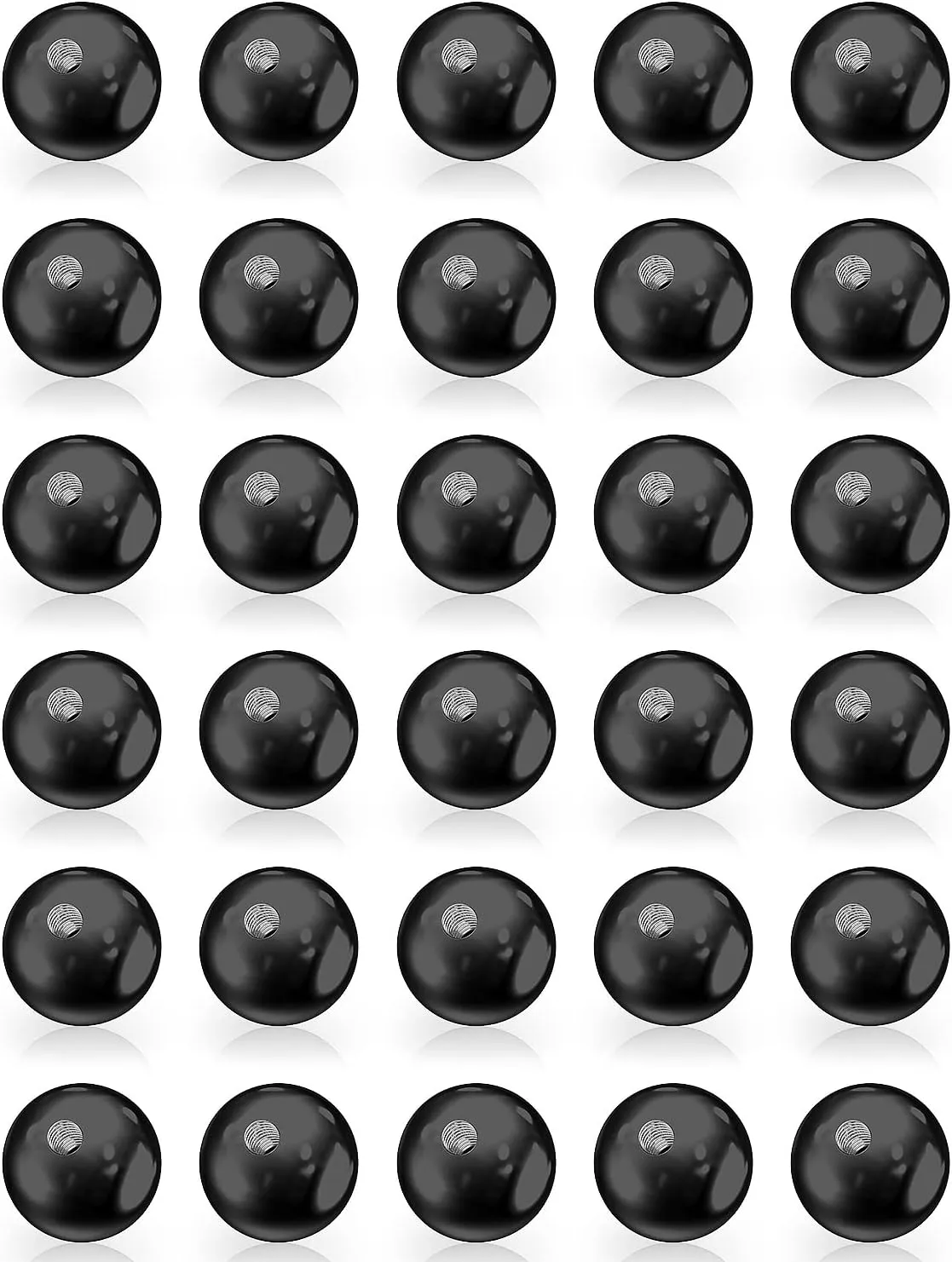 Prjndjw 30Pcs 14G 16G Replacement Balls Externally Threaded Surgical Steel Round Tongue Nipple Belly button Lip Rings Septum Piercing Barbell Earrings Parts 3mm 5mm Silver/black Piercing Balls