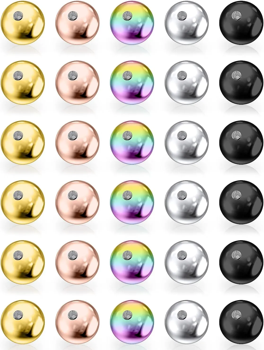 Prjndjw 30Pcs 14G 16G Replacement Balls Externally Threaded Surgical Steel Round Tongue Nipple Belly button Lip Rings Septum Piercing Barbell Earrings Parts 3mm 5mm Silver/black Piercing Balls