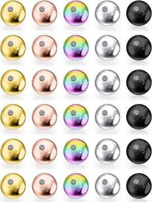 Prjndjw 30Pcs 14G 16G Replacement Balls Externally Threaded Surgical Steel Round Tongue Nipple Belly button Lip Rings Septum Piercing Barbell Earrings Parts 3mm 5mm Silver/black Piercing Balls