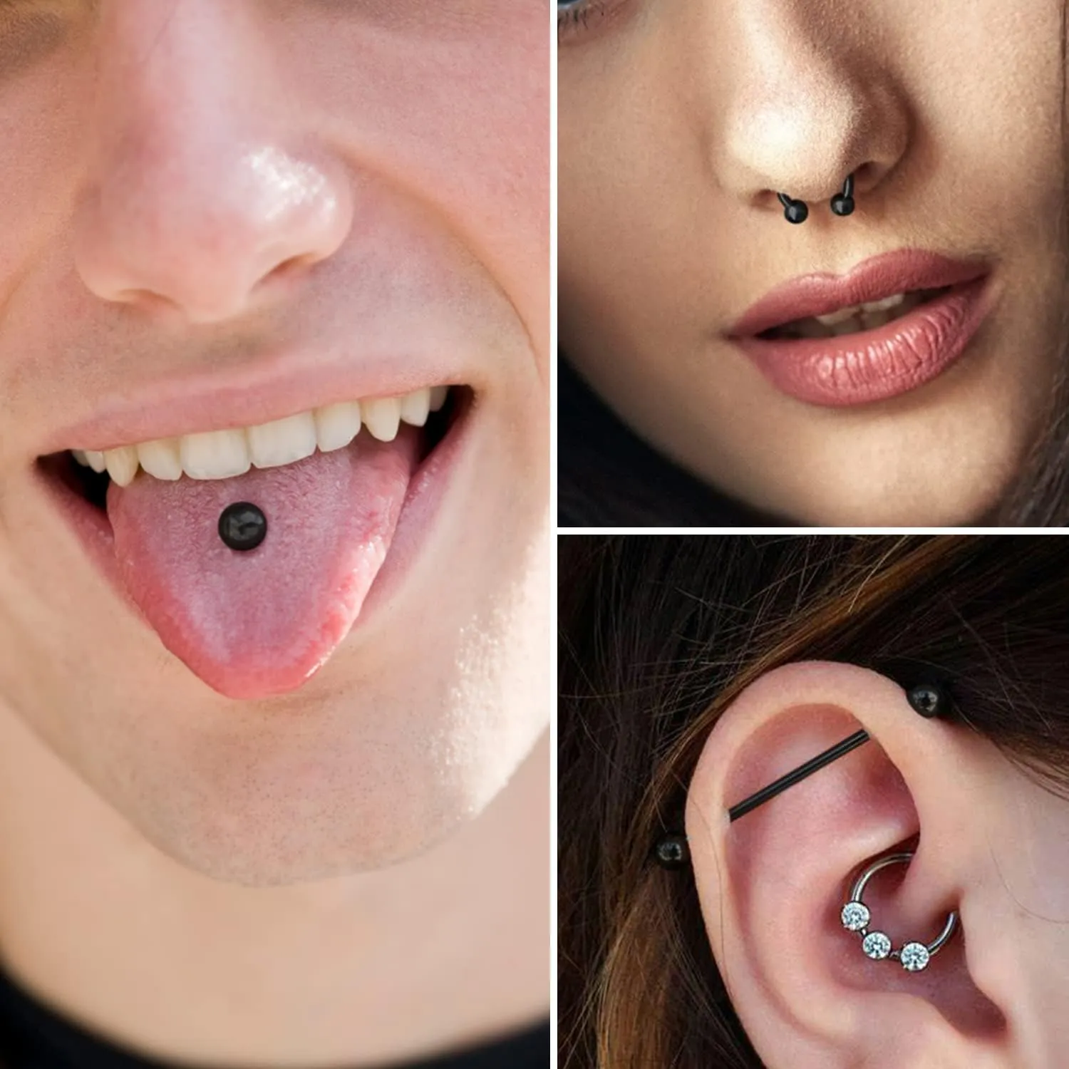 Prjndjw 30Pcs 14G 16G Replacement Balls Externally Threaded Surgical Steel Round Tongue Nipple Belly button Lip Rings Septum Piercing Barbell Earrings Parts 3mm 5mm Silver/black Piercing Balls