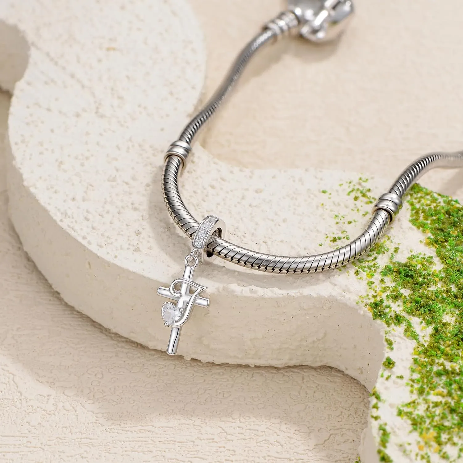 PROESS Initial Cross Charm 925 Sterling Silver Letter A B C Pendant Dangle Charm Beads for Bracelet Initial Cross Jewelry Gifts for Women