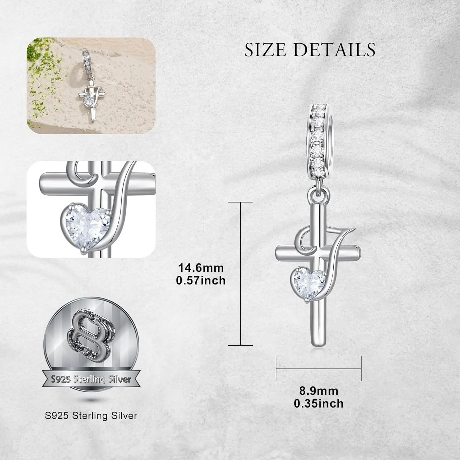 PROESS Initial Cross Charm 925 Sterling Silver Letter A B C Pendant Dangle Charm Beads for Bracelet Initial Cross Jewelry Gifts for Women