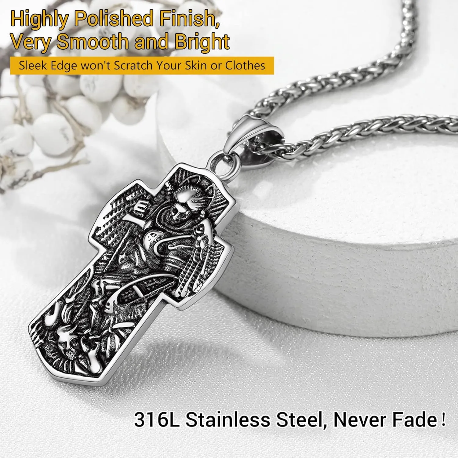 PROSTEEL St. Michael Necklaces, The Great Protector Archangel Amulet Necklace, Black/18K Gold Plated 316L Stainless Steel/925 Sterling Silver, Customize Words Available, Come with Box