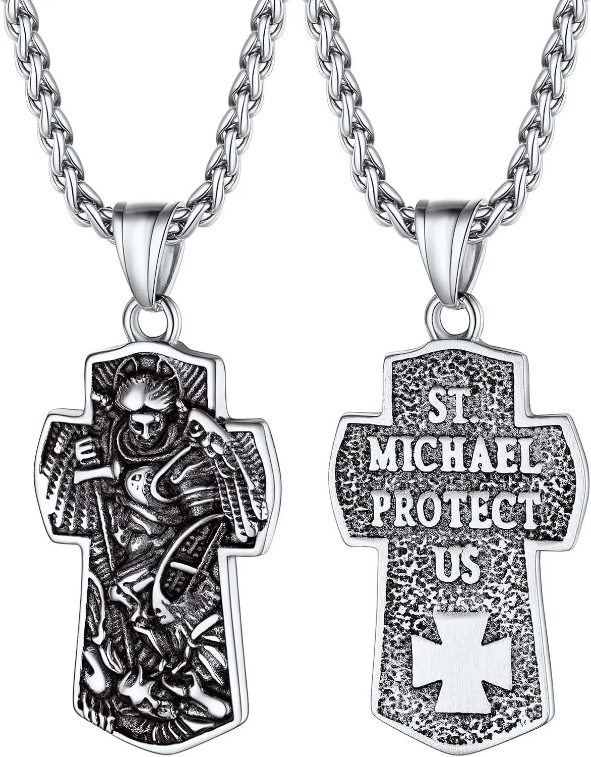 PROSTEEL St. Michael Necklaces, The Great Protector Archangel Amulet Necklace, Black/18K Gold Plated 316L Stainless Steel/925 Sterling Silver, Customize Words Available, Come with Box