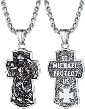 PROSTEEL St. Michael Necklaces, The Great Protector Archangel Amulet Necklace, Black/18K Gold Plated 316L Stainless Steel/925 Sterling Silver, Customize Words Available, Come with Box