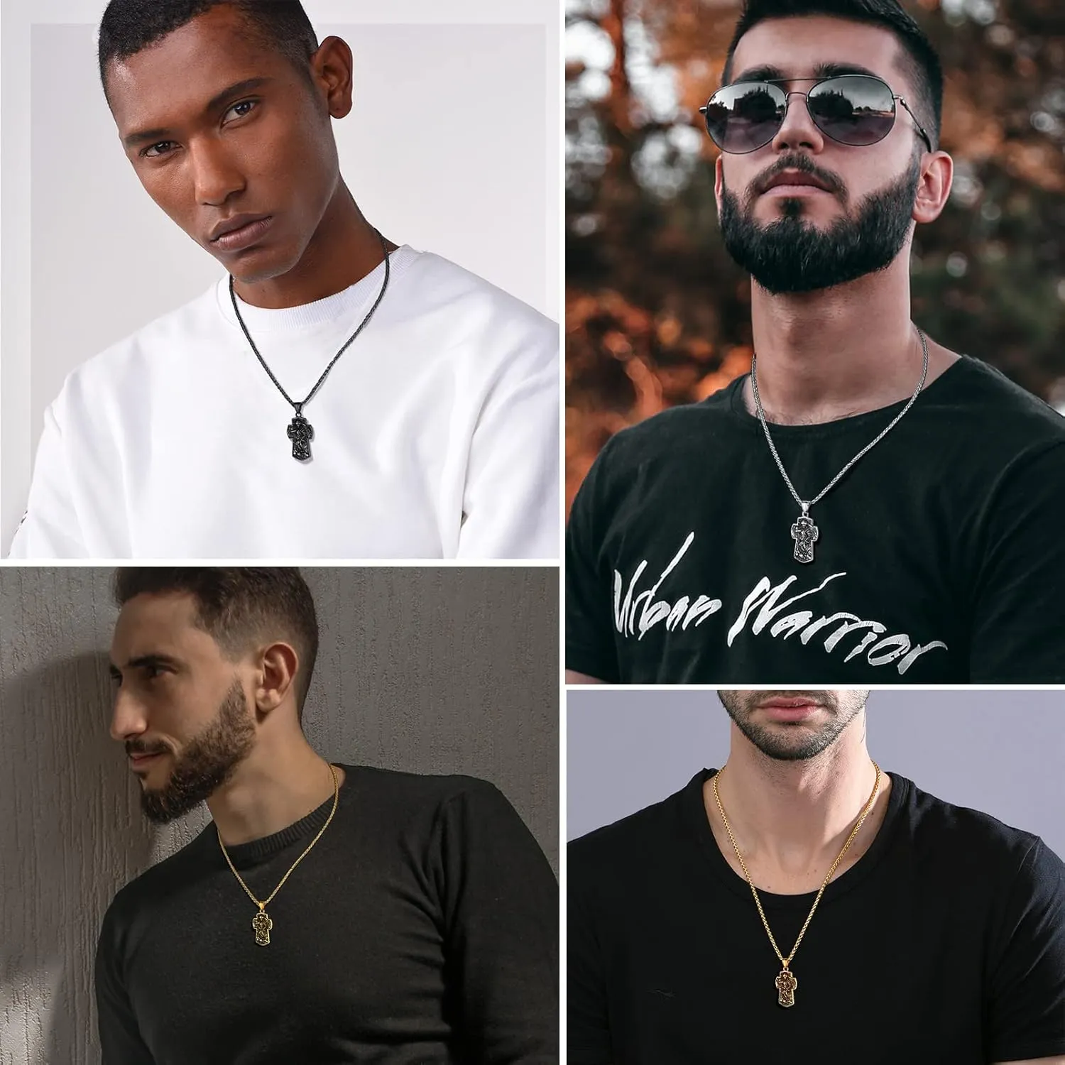 PROSTEEL St. Michael Necklaces, The Great Protector Archangel Amulet Necklace, Black/18K Gold Plated 316L Stainless Steel/925 Sterling Silver, Customize Words Available, Come with Box
