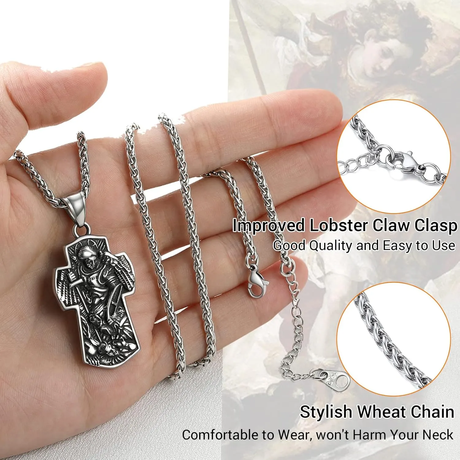 PROSTEEL St. Michael Necklaces, The Great Protector Archangel Amulet Necklace, Black/18K Gold Plated 316L Stainless Steel/925 Sterling Silver, Customize Words Available, Come with Box