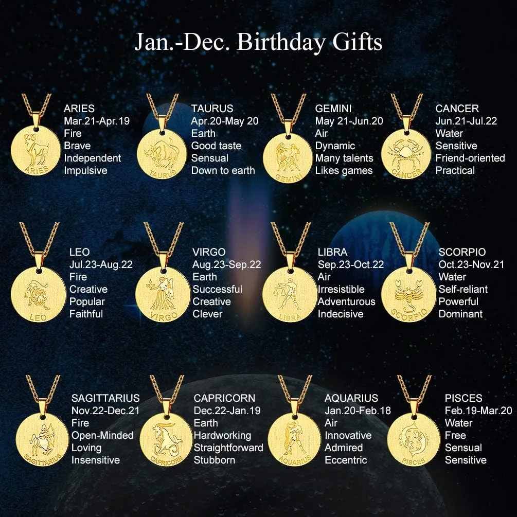 PROSTEEL Stainless Steel Zodiac Star Sign Constellation Horoscope Pendant Necklace Idea Men Women