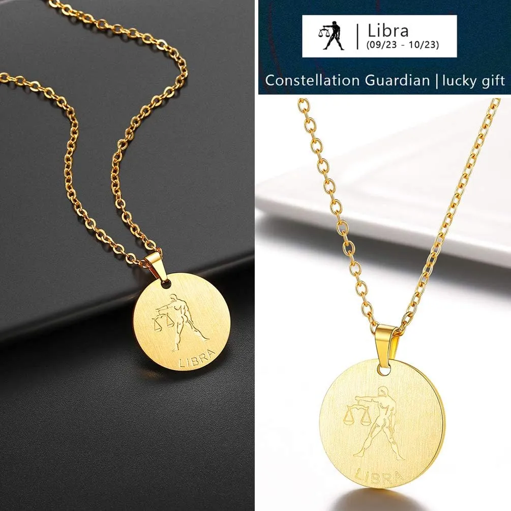 PROSTEEL Stainless Steel Zodiac Star Sign Constellation Horoscope Pendant Necklace Idea Men Women