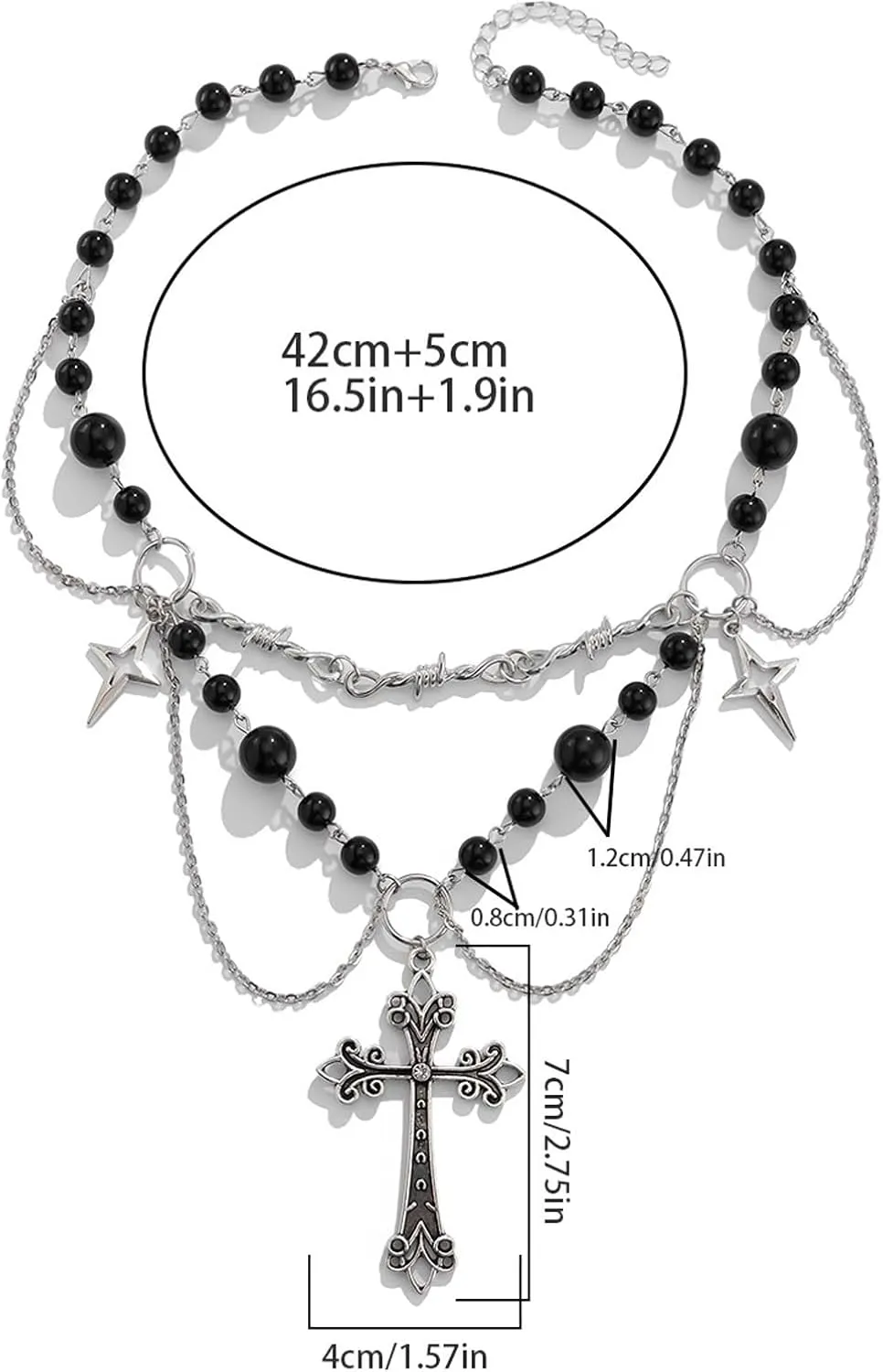 Punk Gothic Cross Pendant Necklace Multi Layered Beaded Necklace Wedding Bridal Pearl Collar Necklace Statement Bow Tie Clavicle Chain Jewelry for Women