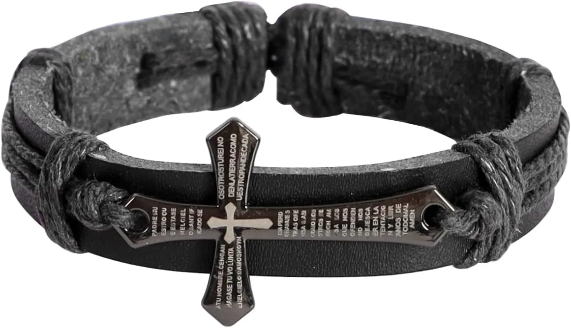 Punk Gothic Leather Bracelet for Men Women Spike Cuff Bangle Cross Bracelet Adjustable Goth Jewelry