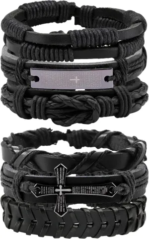 Punk Gothic Leather Bracelet for Men Women Spike Cuff Bangle Cross Bracelet Adjustable Goth Jewelry
