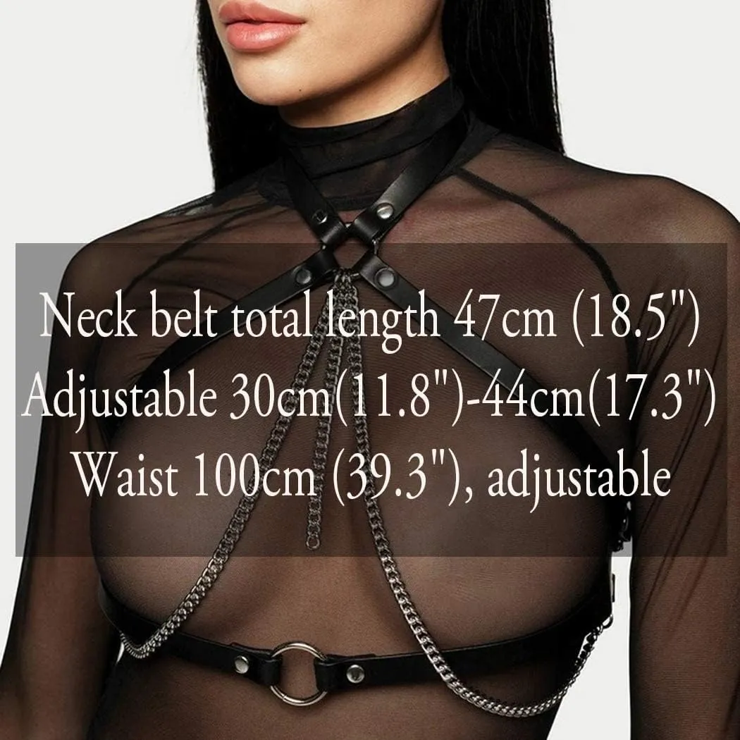 Punk Leather Body Chain Black Harness Waist Belt Goth Body Necklace Belt Party Nightclub Body Accessories for Women