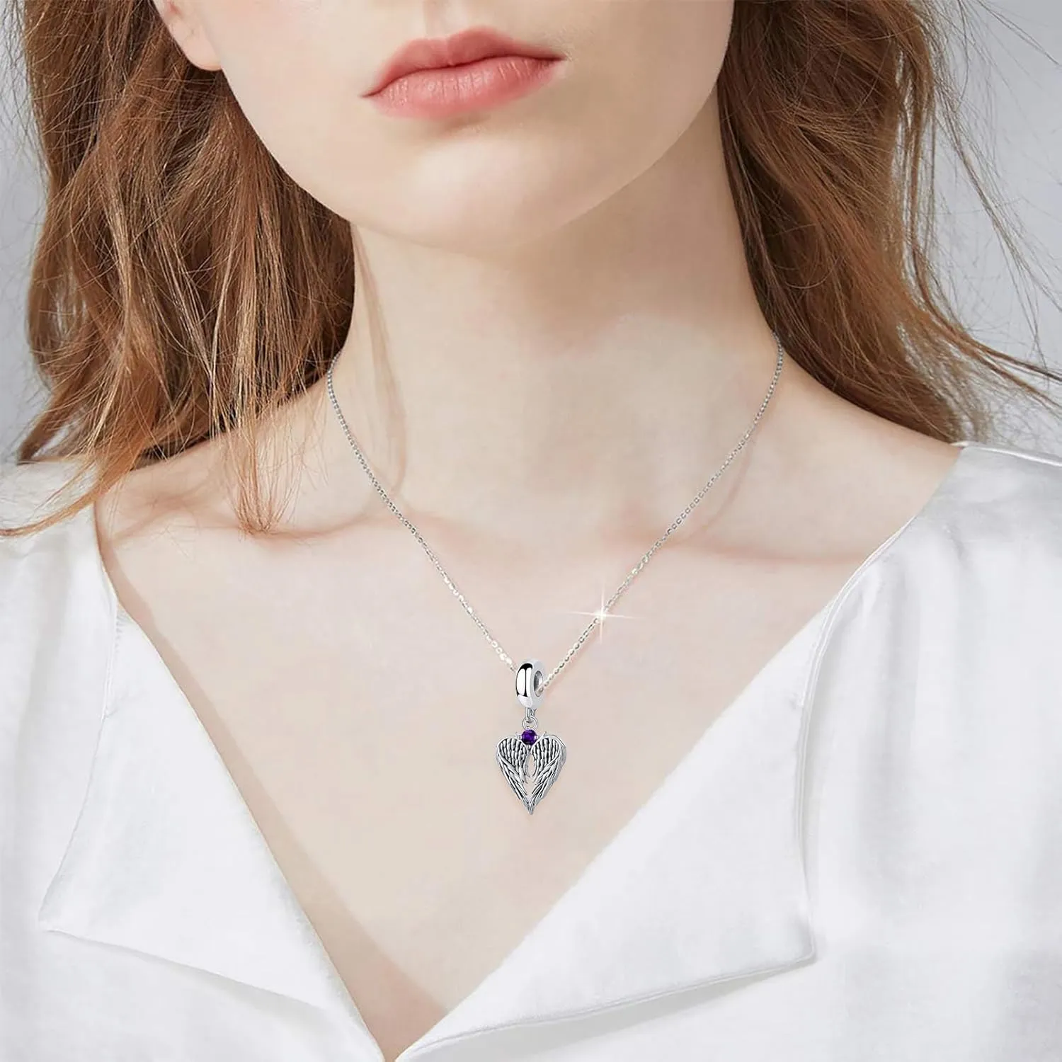 QeenseKc 12 Birthstone Angel Wing Dangle Charm for Pandora Bracelet Women Present