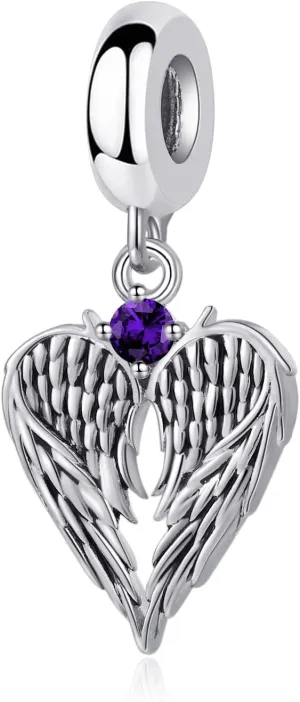 QeenseKc 12 Birthstone Angel Wing Dangle Charm for Pandora Bracelet Women Present