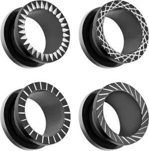 Qmcandy 8pcs Stainless Steel Gauges for Ear Tunnels Plugs with Unique Line Double Flared Black Ear Stretchers Earrings Piercing 2g-5/8