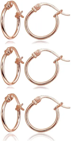 "Rose Gold Flashed Sterling Silver Tiny or Small High Polished Round Thin Lightweight Unisex Click-Top Hoop Earrings, Choose a Size"