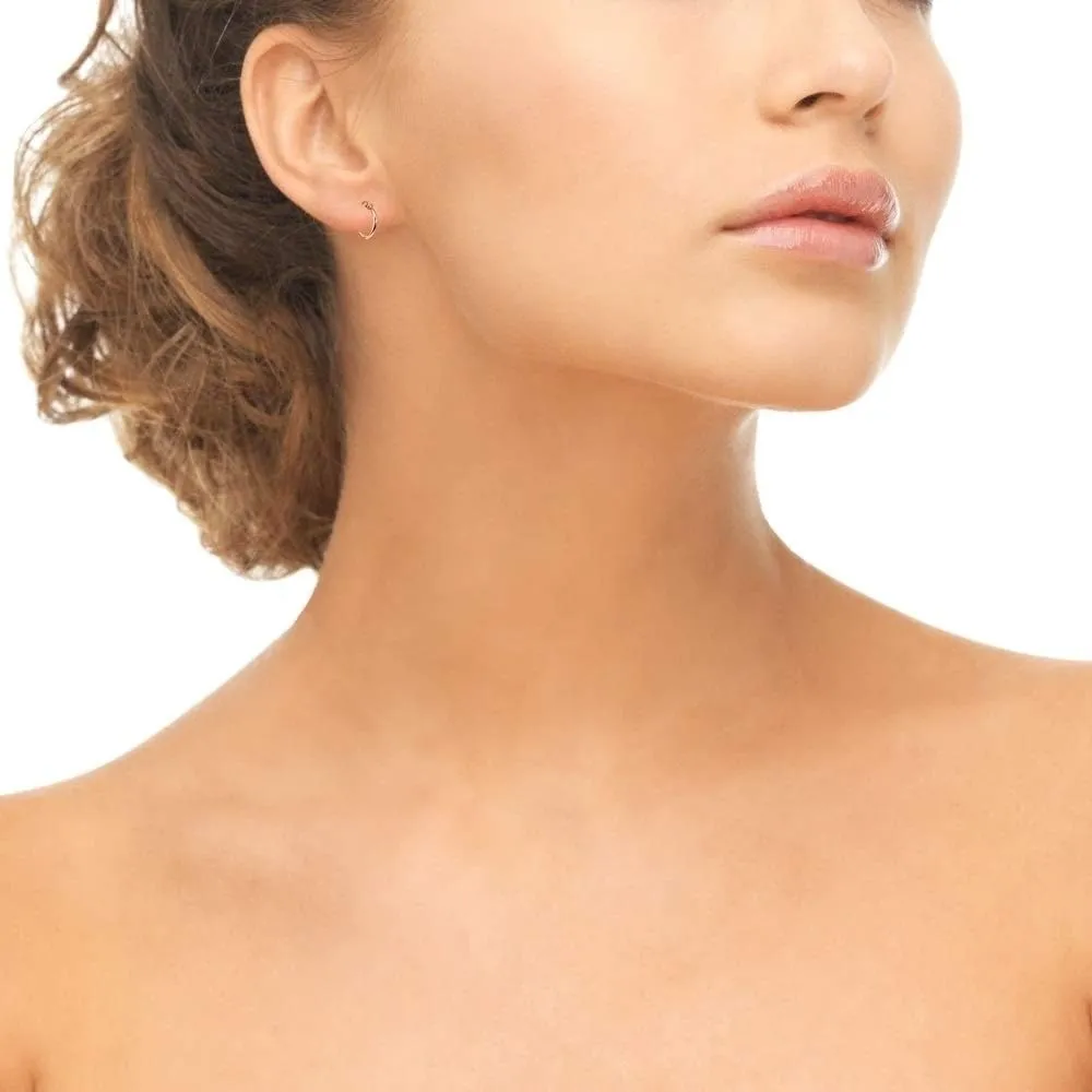 "Rose Gold Flashed Sterling Silver Tiny or Small High Polished Round Thin Lightweight Unisex Click-Top Hoop Earrings, Choose a Size"