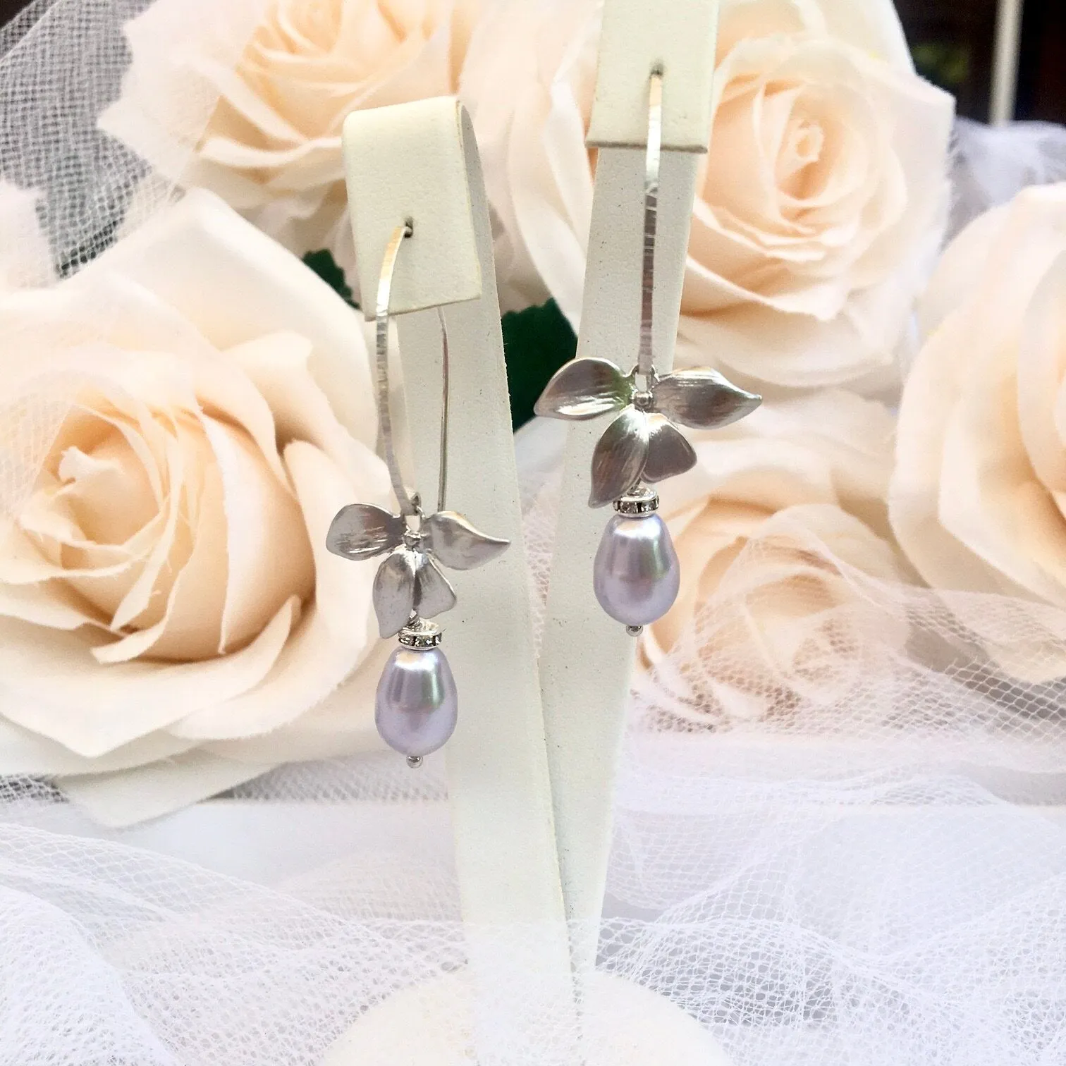 "Wild Orchid" - Pearl and Sterling Silver Bridal Jewelry Set - More Colors