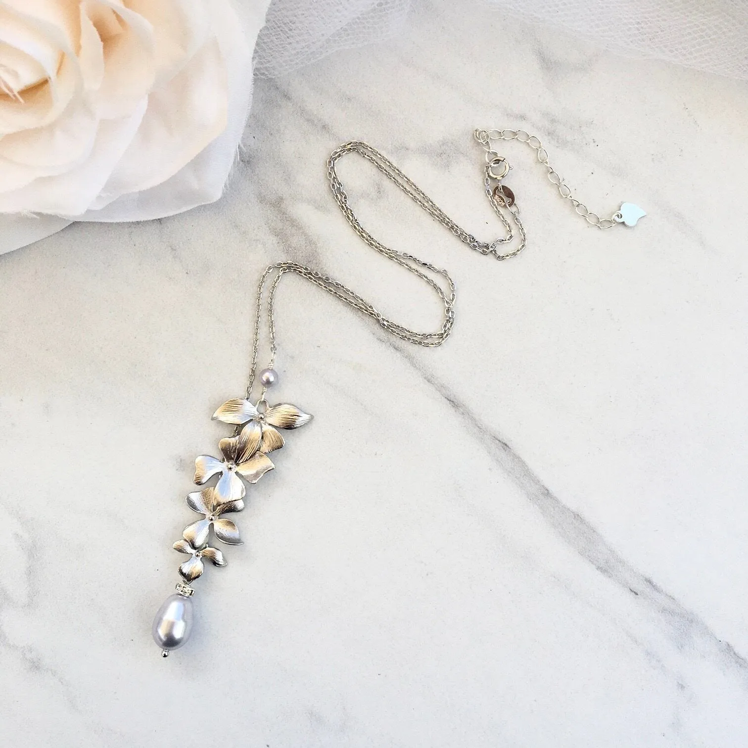 "Wild Orchid" - Pearl and Sterling Silver Bridal Jewelry Set - More Colors